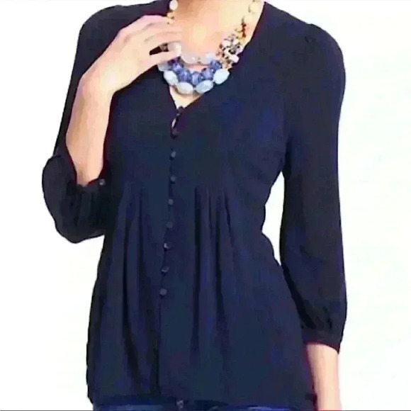 Anthropologie Vanessa Virginia Bold Blue Pleated Flowy Top - Picture 1 of 10